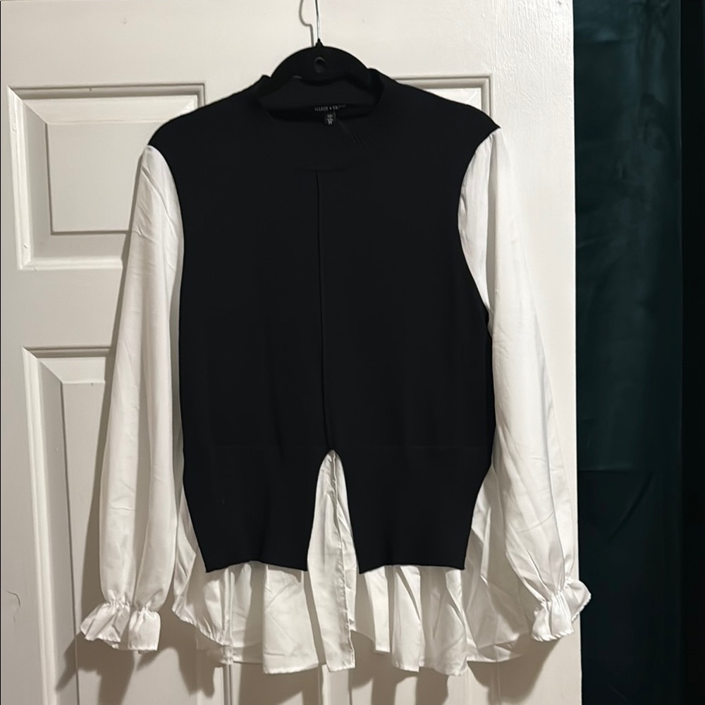 Black and white attached layered top